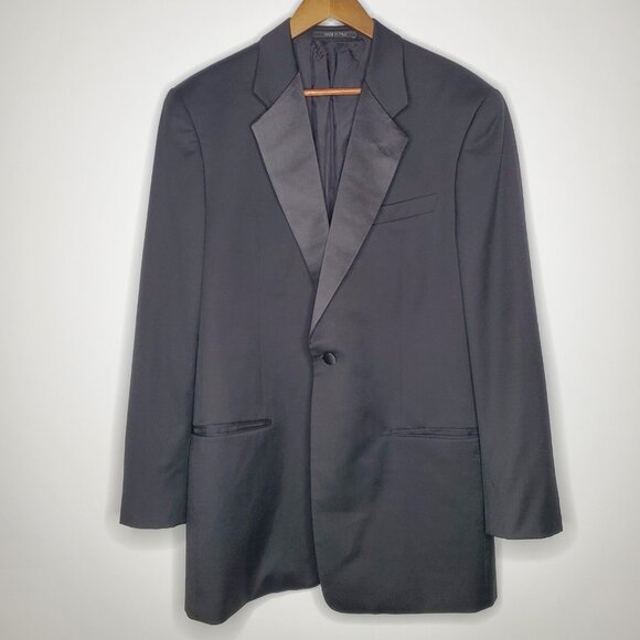 Armani Collezioni Italy Mens Black Single Button Tuxedo Jacket Wool Size 42L - Picture 1 of 8